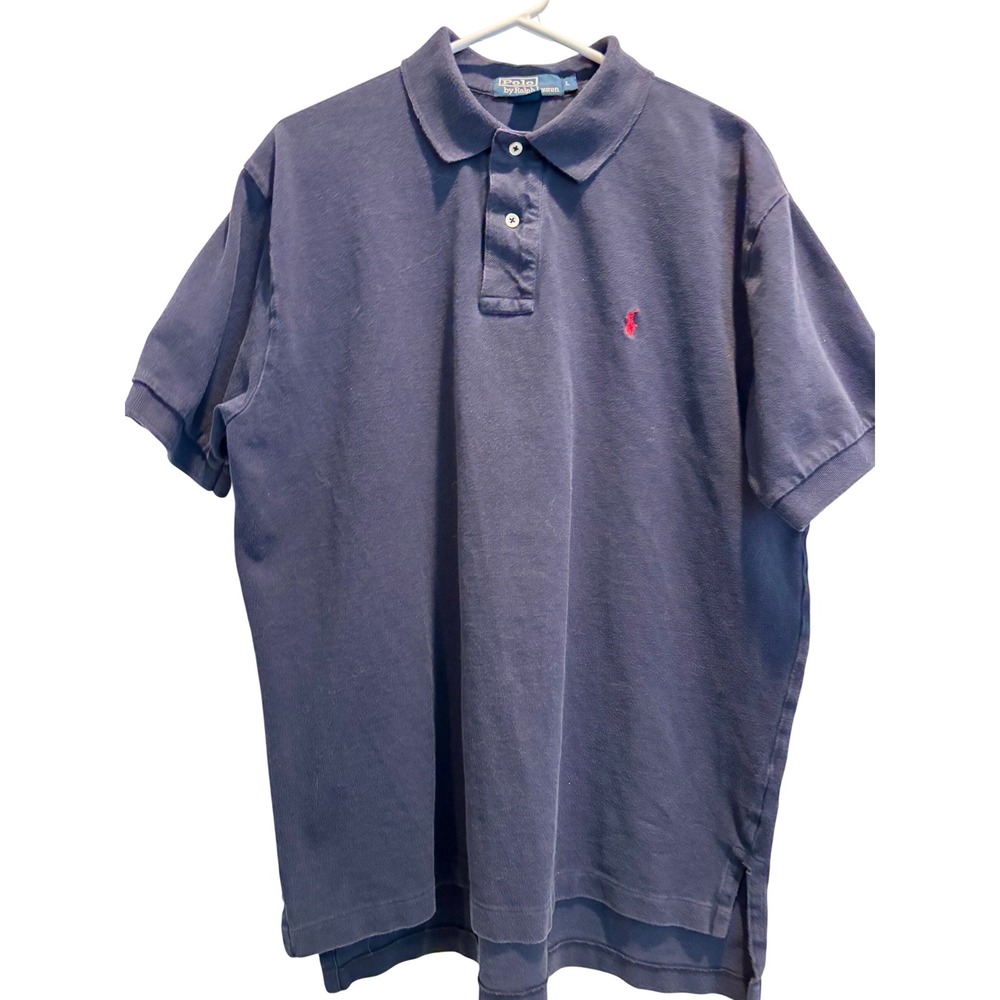 GUC Polo Ralph Lauren Polo Shirt Mens Large Navy Blue Short Sleeve Cotton